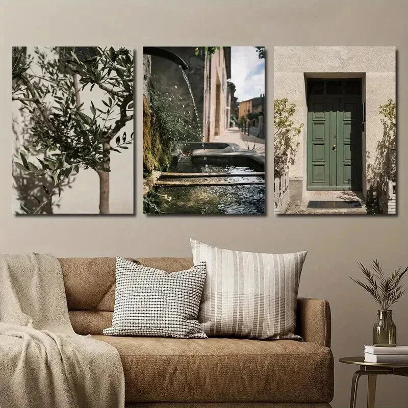 3pcs Green Olive Trees at Malta Home Wall Art Set Canvas Framed 40x60cm - High Quality Print 100% Australian Made Wall Canvas Ready to Hang