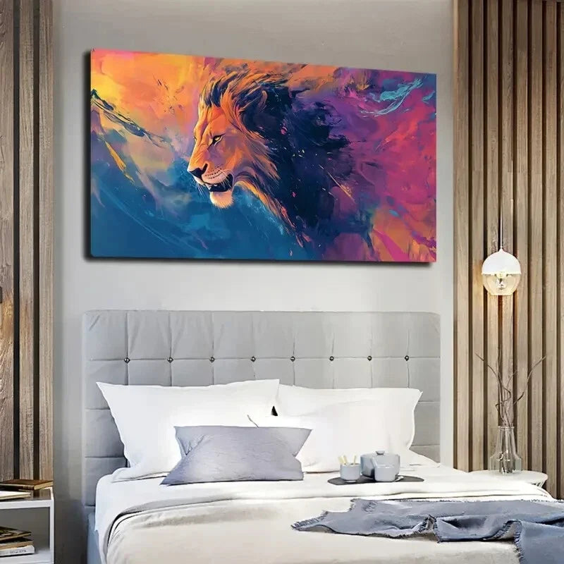 Lion's Side Face Mane Blending Wall Art Canvas Office Home Room Framed 120x60cm