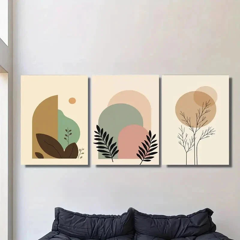 3pcs Modern Abstract Boho Style Brown Metal Print Ready to Hang Art