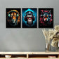 3pcs Cool Lion Wolf Gorilla Headphones Metal Print Ready to Hang Art