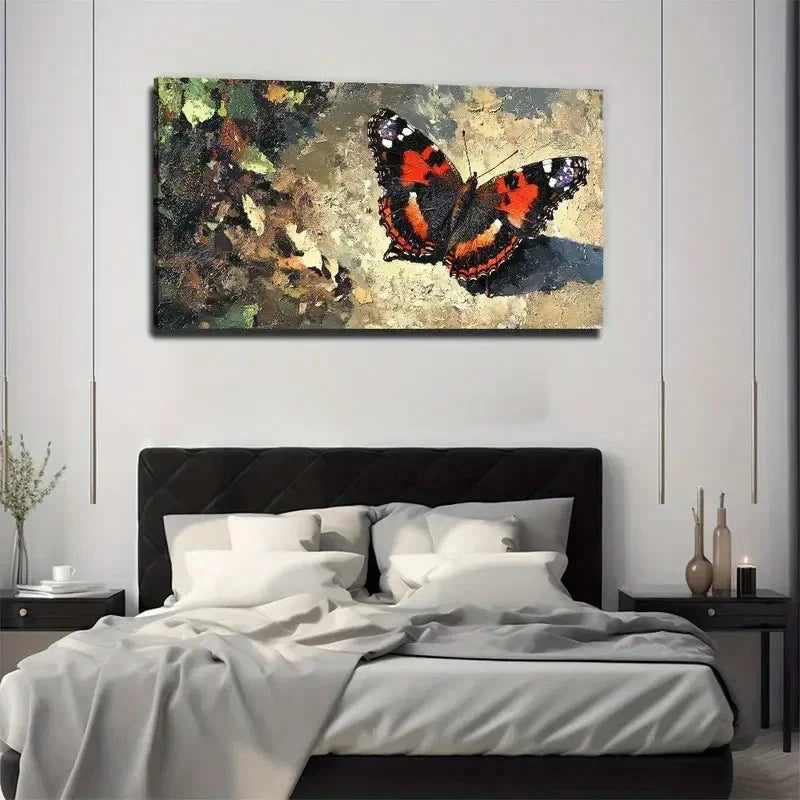 A Red Butterfly Wall Art Canvas Office Home Room Framed 80x45cm