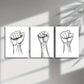 3pcs Black Fist Black Bold Lines Metal Print Ready to Hang Art