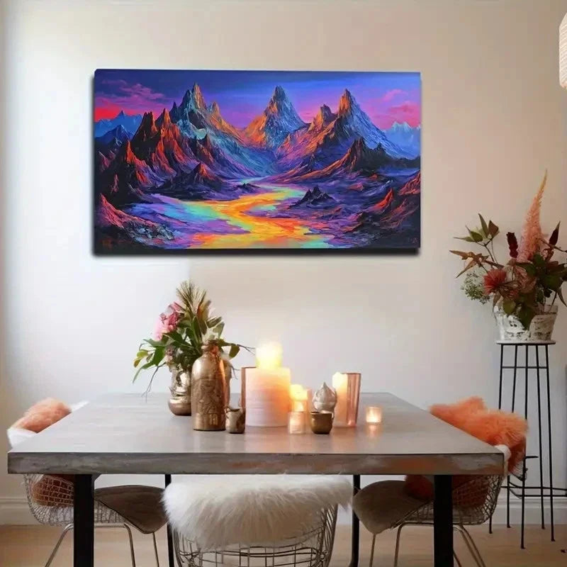Vibrant Mountain Lands River Wall Art Canvas Office Home Room Framed 120x60cm