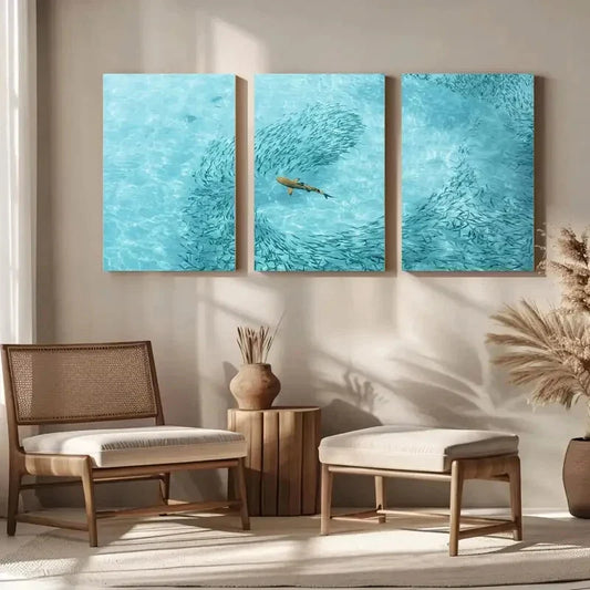 3pcs Aerial Tropical Beach House Metal Print Ready to Hang Art