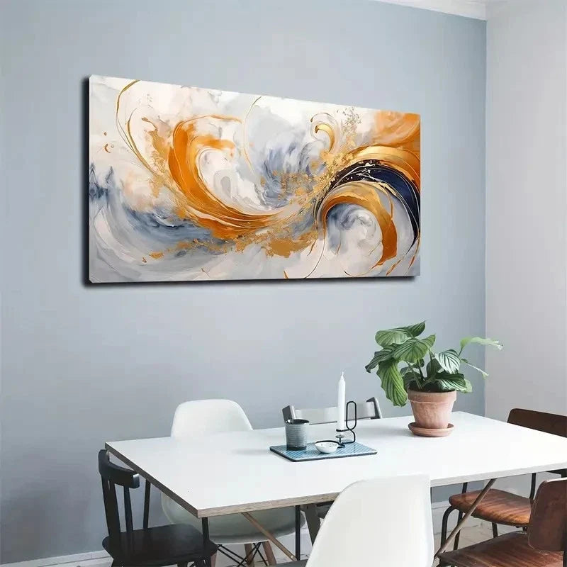 Golden & Blue Spiral Painting Wall Art canvas office home room framed 120x60cm