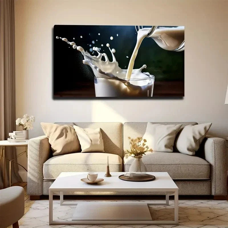 Milk Poured Into A Cup Wall Art Canvas Office Home Room Framed 80x45cm