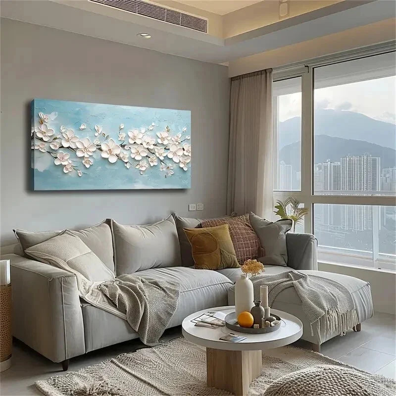 White Flowers Blooming Branches Wall Art Canvas Office Home Room Framed 120x60cm