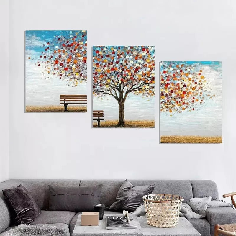 3pcs Decorative Abstract Colorful Tree Wall Art Set Canvas Framed 40x60cm - High Quality Print 100% Australian Made Wall Canvas Ready to Hang
