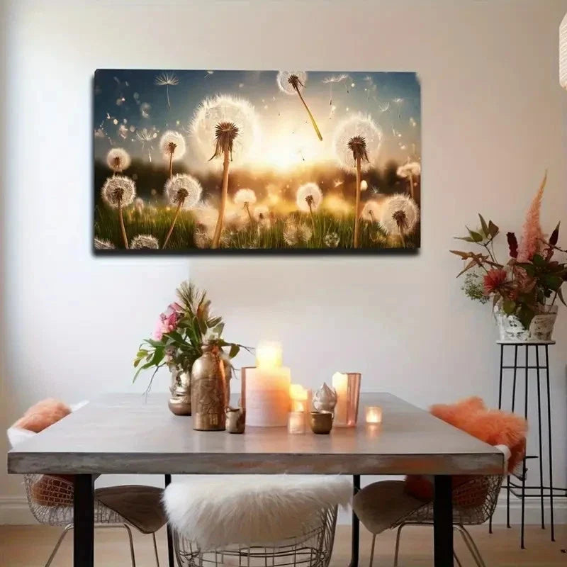 Enchanting Sunlit Dandelion Wall Art Canvas Office Home Room Framed 120x60cm