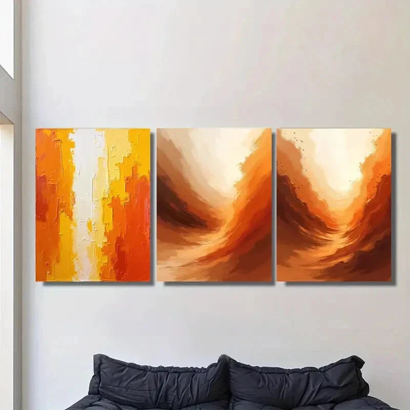 3pcs Vibrant Orange and White Metal Print Ready to Hang Art