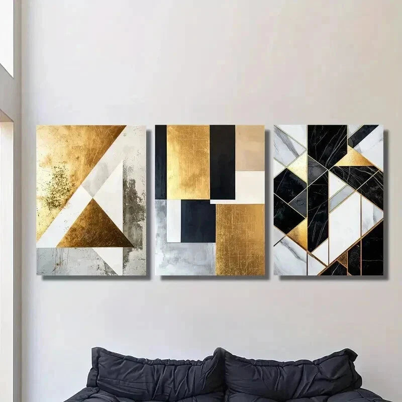 3pcs Abstract Black & Golden Marble Texture Wall Art Set Canvas Framed 40x60cm - High Quality Print 100% Australian Made Wall Canvas Ready to Hang
