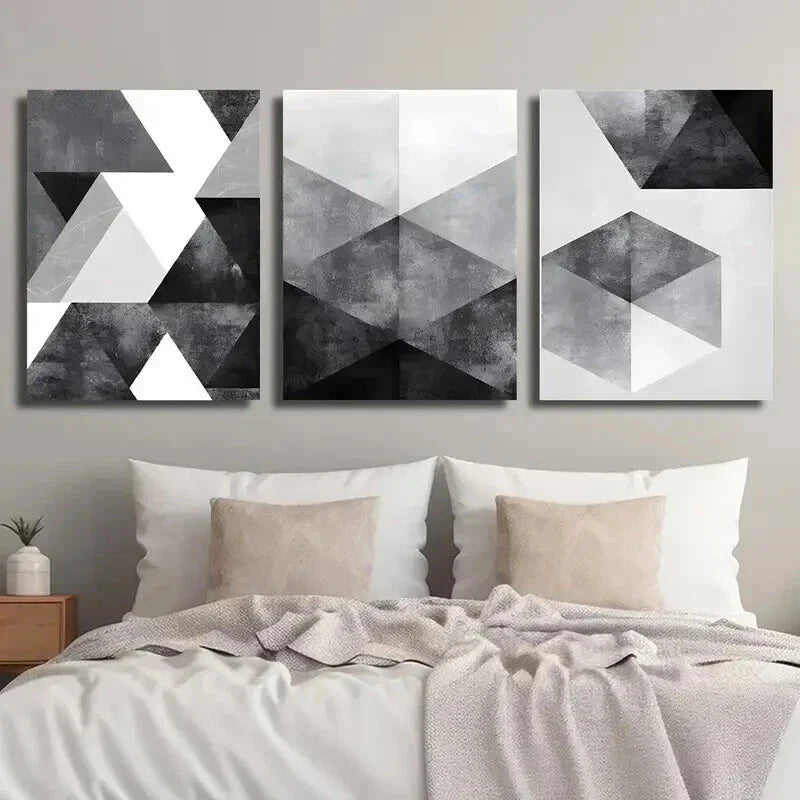 3pcs Black And White Geometric Decorative Wall Art Set Canvas Framed 40x60cm - High Quality Print 100% Australian Made Wall Canvas Ready to Hang