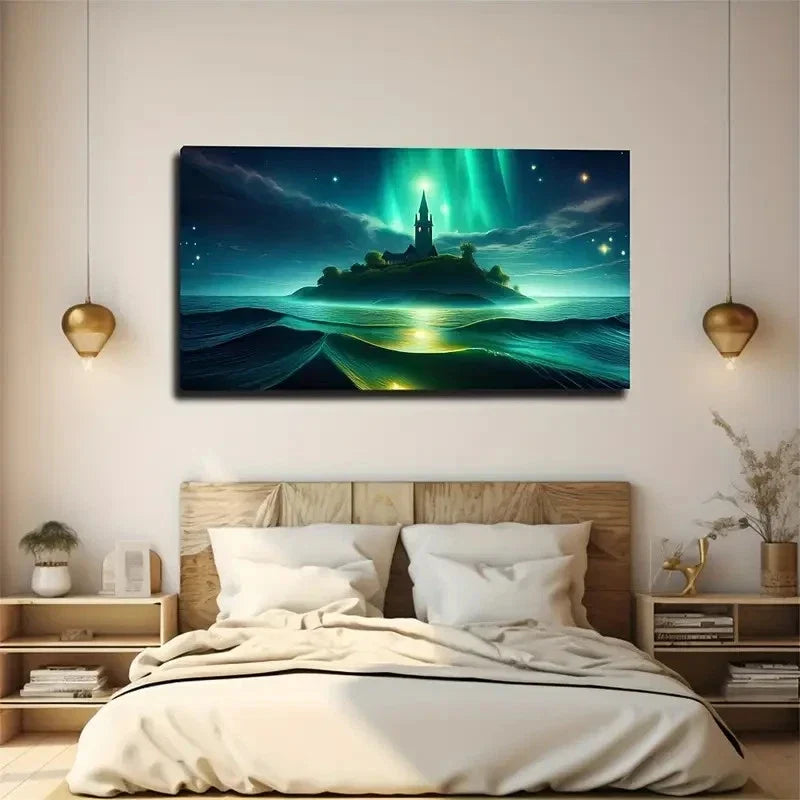 Enchanting Sea Castle Northern Wall Art Canvas Office Home Room Framed 120x60cm
