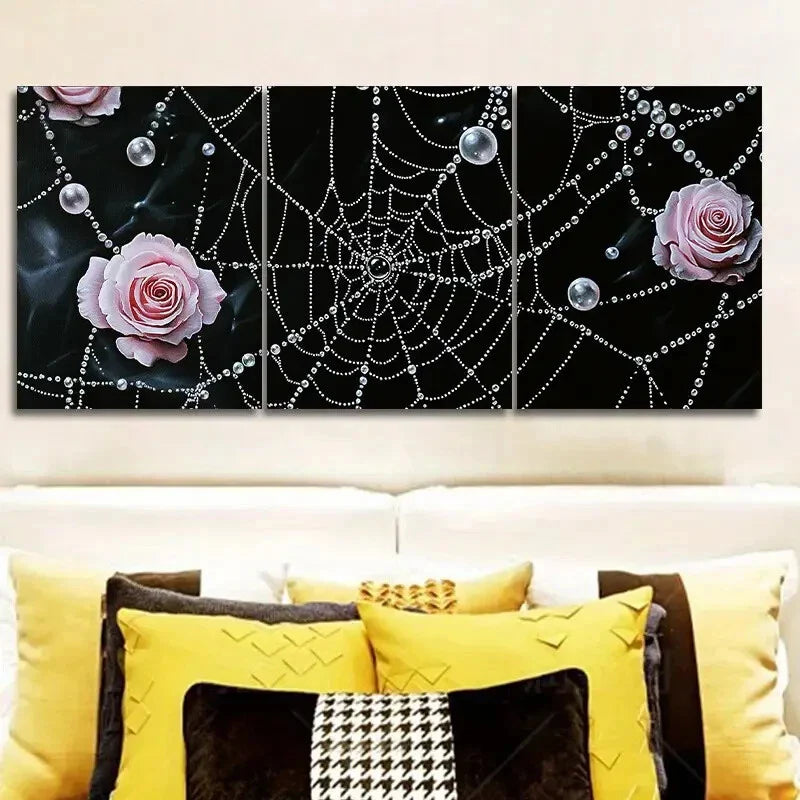 3pcs Rose and Spider Web Design Rose Perfect Wall Art Set Canvas Framed 40x60cm - High Quality Print 100% Australian Made Wall Canvas Ready to Hang
