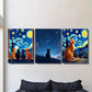 3pcs Starry Night Cat Orange Tabby & Silhouetted Metal Print Ready to Hang Art