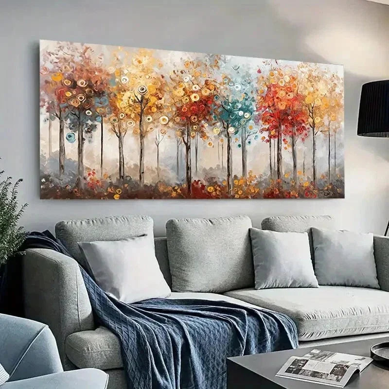 Vibrant Autumn Trees wall canvas office home room framed 120x60cm