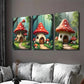 3pcs Mushroom House Triptych Forest Vibrant Wall Art Set Canvas Framed 40x60cm - High Quality Print 100% Australian Made Wall Canvas Ready to Hang