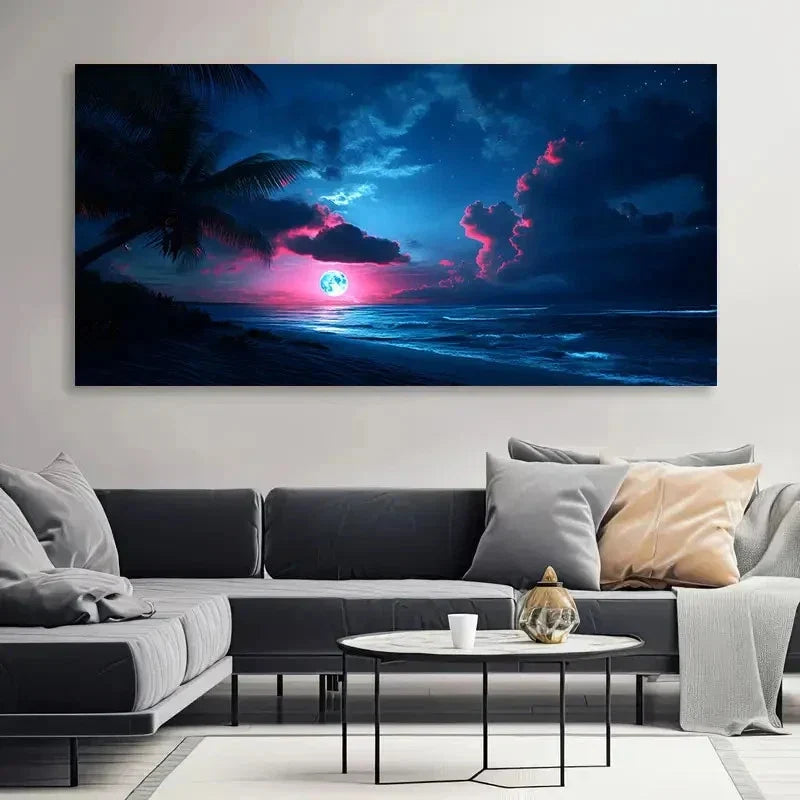 Sunset Over Ocean Palm Tree Wall Art Canvas Office Home Room Framed 120x60cm