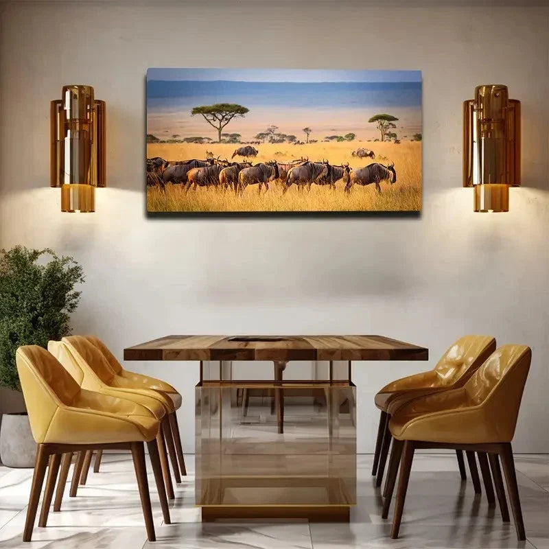 African Savannah Wall Art Canvas Office Home Room Framed 120x60cm