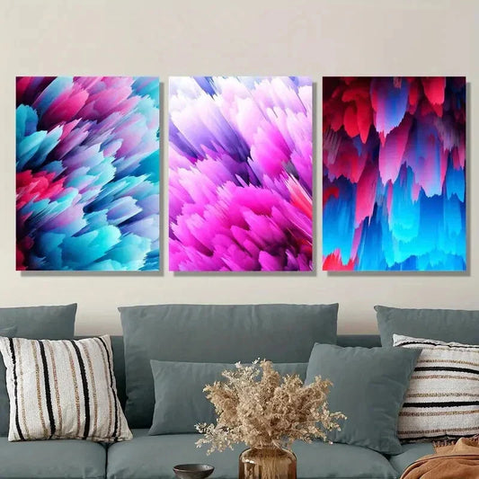 3pcs Abstract Colorful Pink and Purple, Painting Wall Art Set Canvas Framed 40x60cm - High Quality Print 100% Australian Made Wall Canvas Ready to Hang
