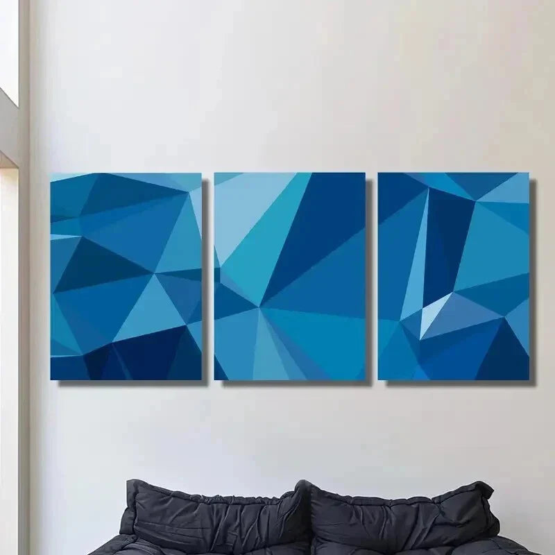 3pcs Blue and White Abstract Geometric Wall Art Set Canvas Framed 40x60cm - High Quality Print 100% Australian Made Wall Canvas Ready to Hang