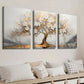 3pcs Abstract Golden Tree with White Flowers Wall Art Set Canvas Framed 40x60cm - High Quality Print 100% Australian Made Wall Canvas Ready to Hang