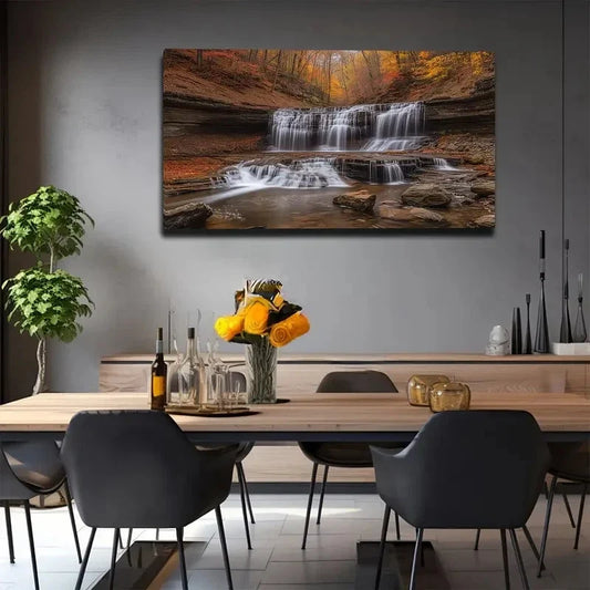 Serene Waterfall Scene Wall Art canvas office home room framed 120x60cm