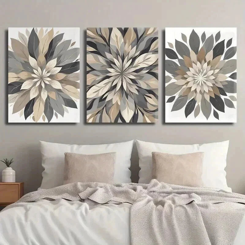 3pcs Beige Botanical Flowers Decor Wall Art Set Canvas Framed 40x60cm - High Quality Print 100% Australian Made Wall Canvas Ready to Hang