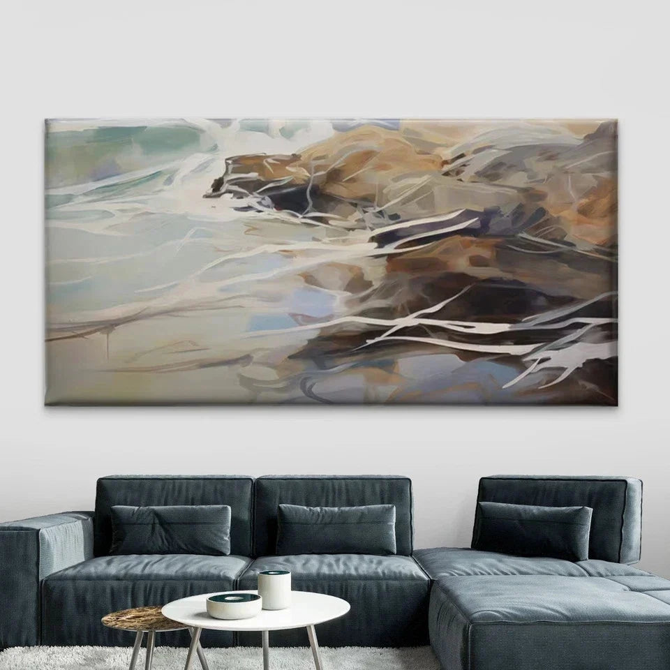 Abstract Ocean Wave Rock Wall Art Canvas Office Home Room Framed 80x45cm