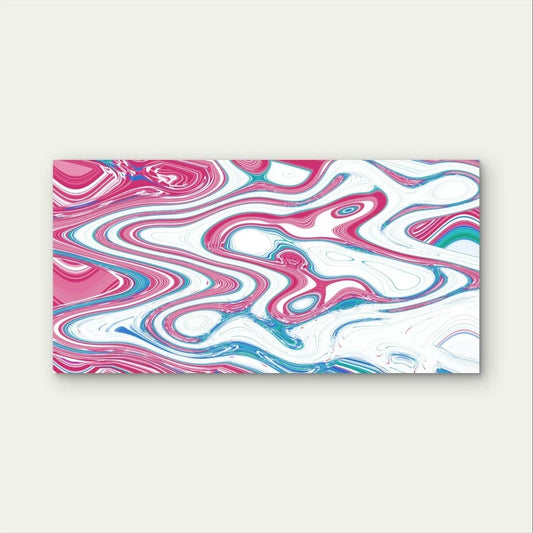 Pink and Blue Abstract Fluid Paint Wall Art Canvas Office Home Framed 80x45cm