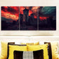 3pcs Dilapidated Castle Against a Crimson Sky Metal Print Ready to Hang Art
