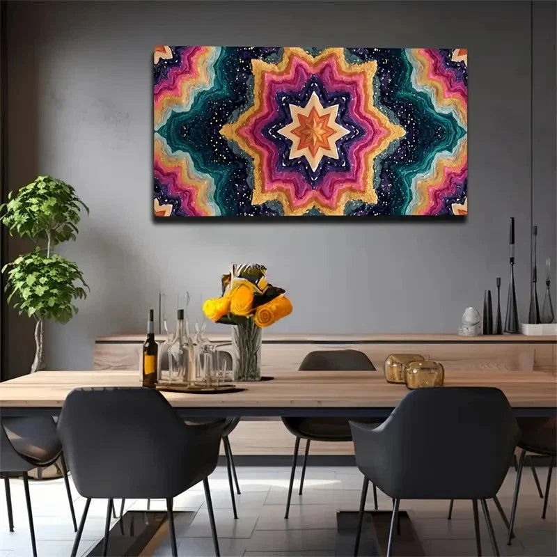 Vibrant Multicolor Star Pattern Wall Art Canvas Office Home Room Framed 120x60cm