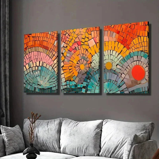 3pcs Colorful Geometric Mosaic Puzzle Wall Art Set Canvas Framed 40x60cm - High Quality Print 100% Australian Made Wall Canvas Ready to Hang
