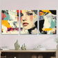 3pcs Colorful Geometric Shapes with Female Face Metal Print Ready to Hang Art
