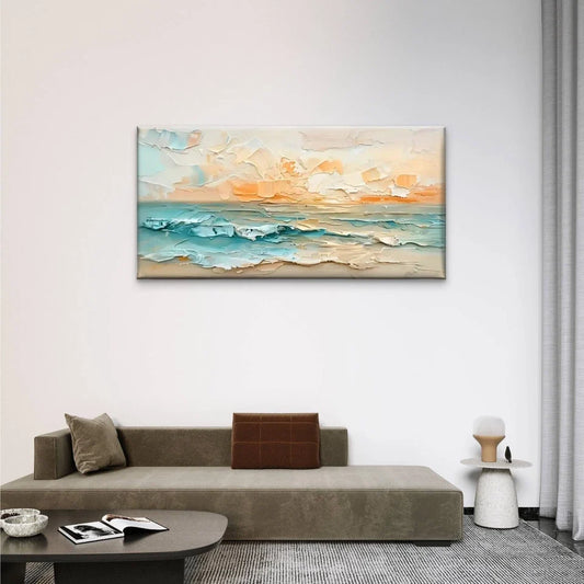 Beach Scene Abstract Sunset Wall Art Canvas Office Home Room Framed 80x45cm