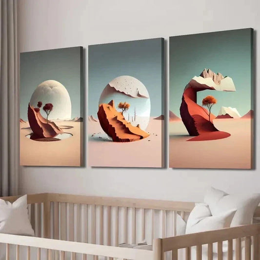 3pcs Planetary Scenery with Trees & Mountains Wall Art Set Canvas Framed 40x60cm - High Quality Print 100% Australian Made Wall Canvas Ready to Hang