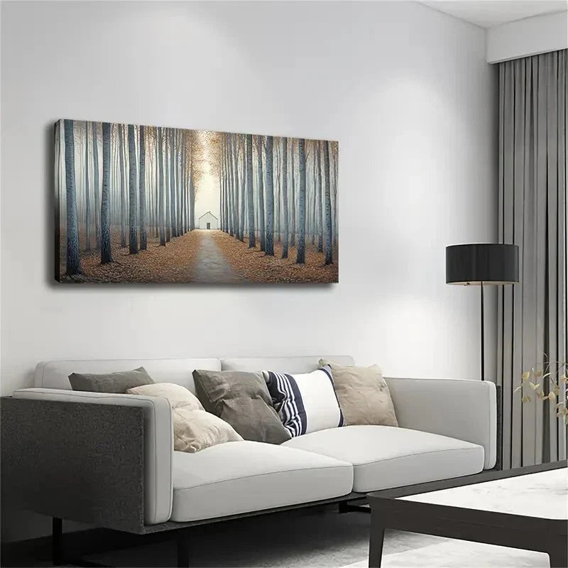 Serene Tree Path Leading Small Wall Art Canvas Office Home Room Framed 120x60cm