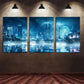 3pcs Misty Night Urban Skyline with Ferris Wheel Metal Print Ready to Hang Art