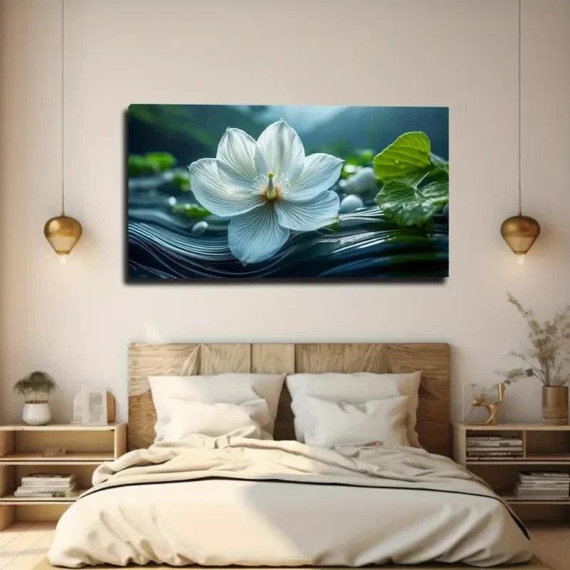 White Orchid Bohemian Wall Art Canvas Office Home Room Framed 80x45cm