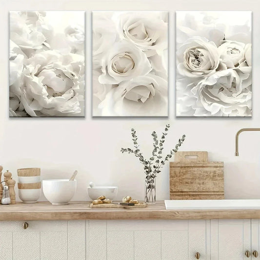 3pcs White Peony Flower Painting Metal Print Ready to Hang Art