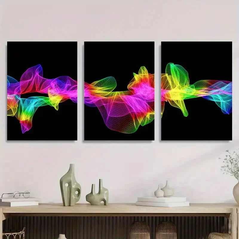3pcs Vibrant Multicolor Swirling Patterns Metal Print Ready to Hang Art