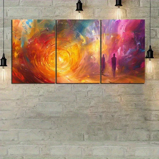3pcs Abstract Colourful Golden Metal Print Ready to Hang Art