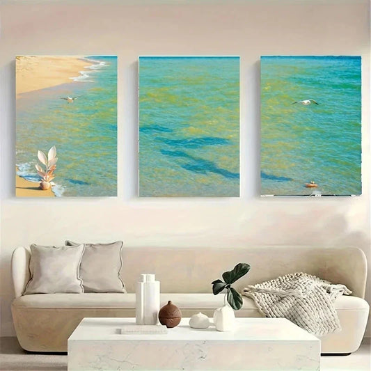 3pcs Two Seagulls Flying Over Clear Metal Print Ready to Hang Art