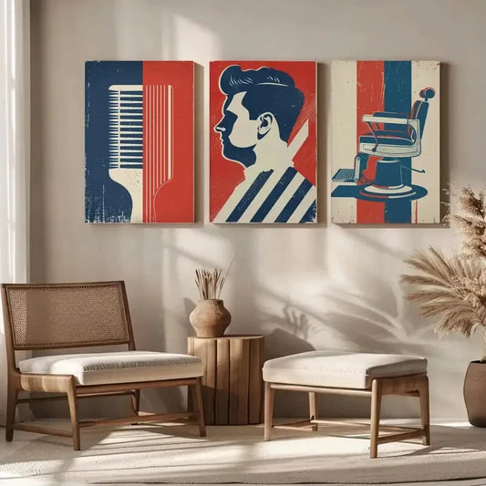 3pcs American Barber Shop Painting Metal Print Ready to Hang Art