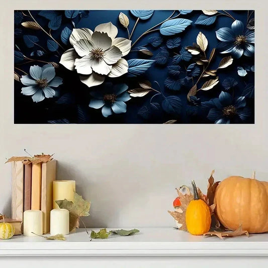 Elegant White Flowers Green Wall Art Canvas Office Home Room Framed 120x60cm