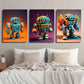 3pcs Blue & Orange Toy Robots Decor Wall Art Set Canvas Framed 40x60cm - High Quality Print 100% Australian Made Wall Canvas Ready to Hang
