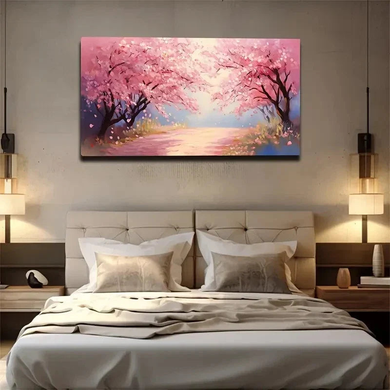 Cherry Blossom Landscape Wall Art Canvas Office Home Room Framed 120x60cm