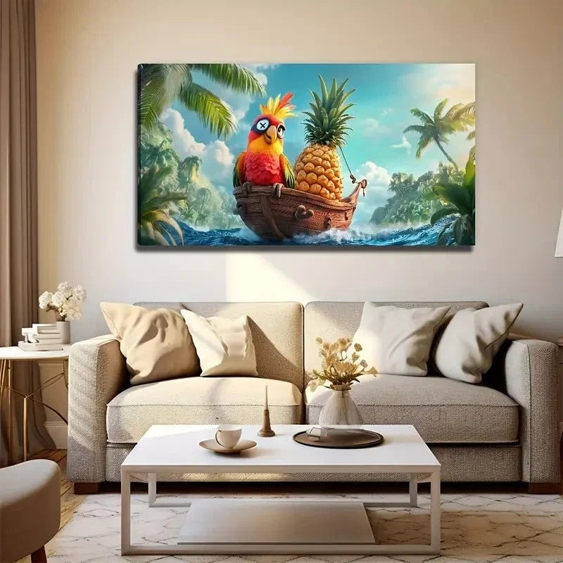 Parrot And Pineapple Wall Art Canvas Office Home Room Framed 120x60cm