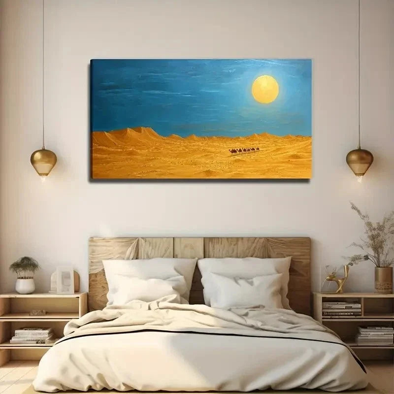 Camels In The Desert Wall Art Canvas Office Home Room Framed 80x45cm