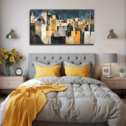 Abstract City Suitable Wall Art Canvas Office Home Room Framed 120x60cm